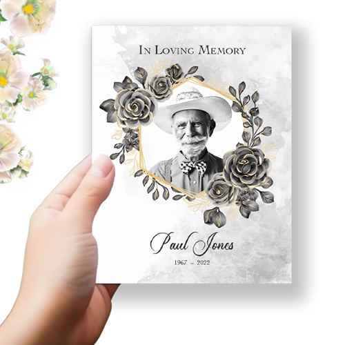 Show details for Black Gold Floral Funeral Program 