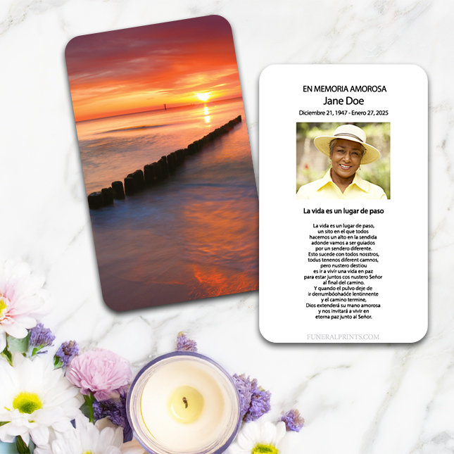 Show details for Sunset Bay Spanish Prayer Card