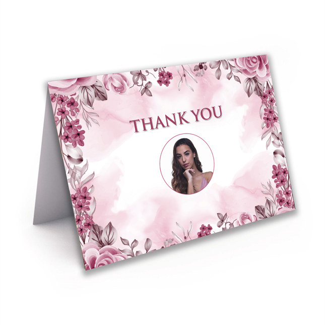 Show details for Pink Floral Border Thank You Card 