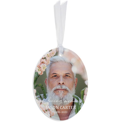 Show details for Single Photo Oval Custom Glass Ornament