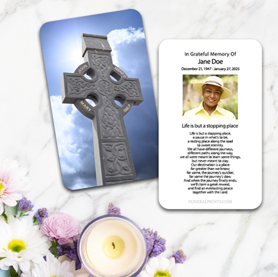 Show details for Celtic Cross Blue Sky 1 Large Memorial Card (3" x 4.75")