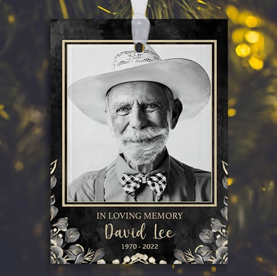 Show details for Black Floral Rectangle Ornament