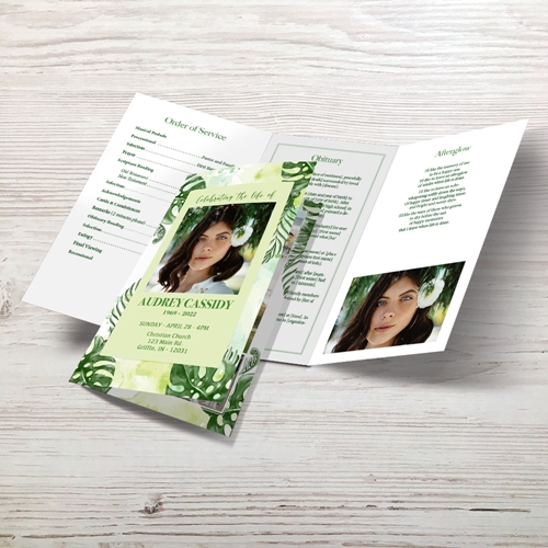 Picture of Green Leaf Watercolor Trifold Program (Design for Me)