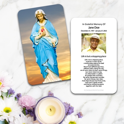 Show details for Virgin Mary Sky 2 Large Memorial Card (3" x 4.75")
