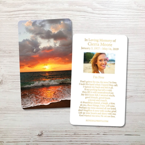 Picture of Ocean Sunset Gold Foil Memorial Card