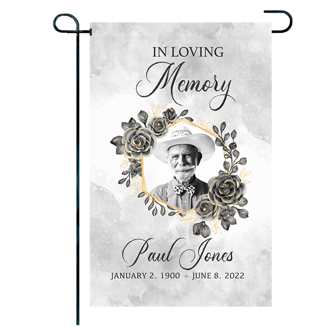 Show details for Black Gold Floral Garden Flag