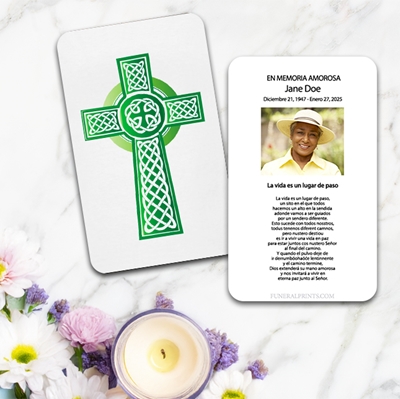Show details for Green Celtic Cross Spanish Prayer Card