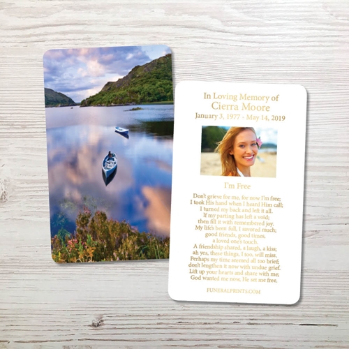 Picture of Canoe on Lake in Killareny Gold Foil Memorial Card