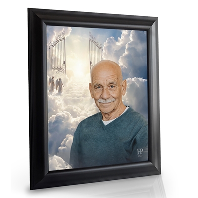 Show details for Framed Memorial Portrait - Pearly Gates Lifescape Background