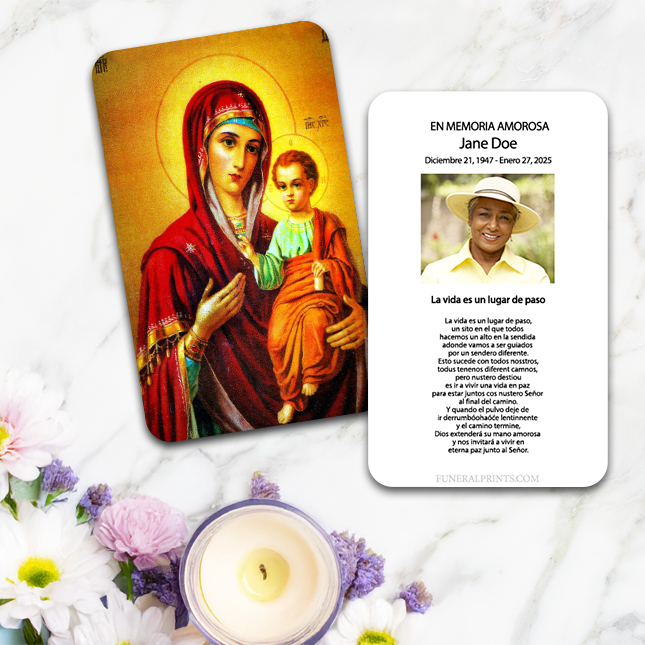 Show details for Virgin Mary with Jesus Spanish Prayer Card
