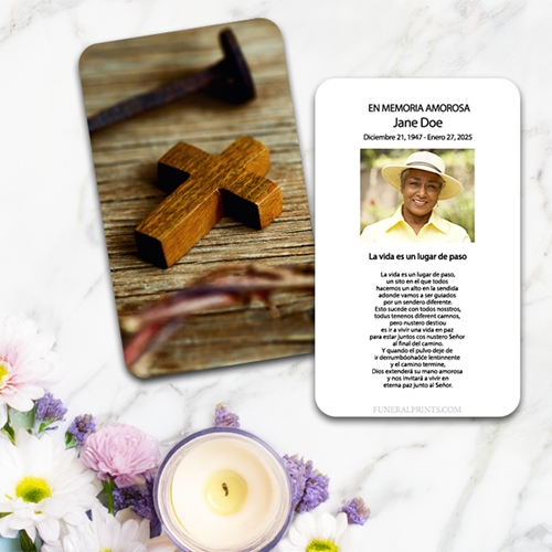 Show details for Cross & Nail Spanish Prayer Card