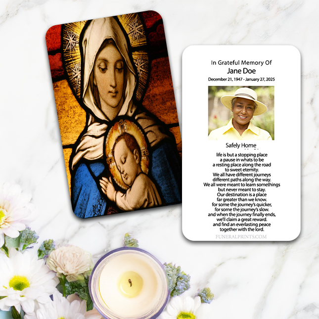 Show details for Virgin Mary with Baby Jesus Spanish Prayer Card