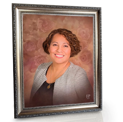 Show details for Framed Memorial Portrait - Painted Roses Lifescapes Background