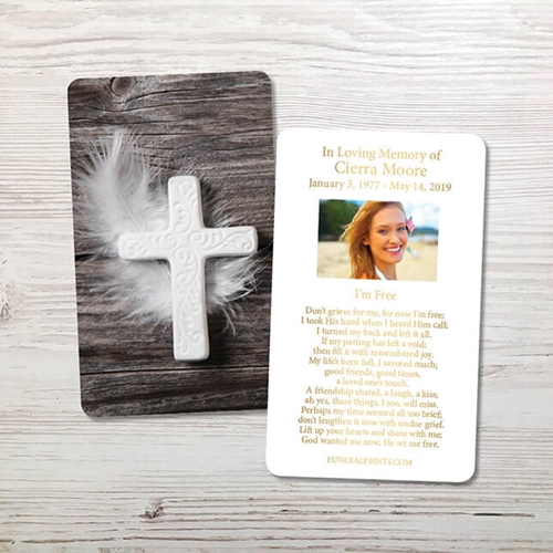 Show details for Feather Cross Gold Foil Memorial Card