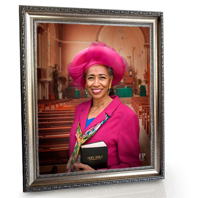 Show details for Framed Memorial Portrait - Sunday Stillness Lifescape Background