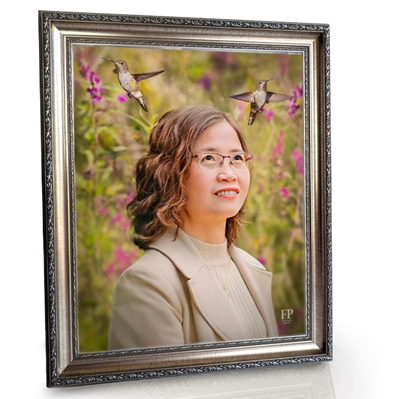 Show details for Framed Memorial Portrait - Hummingbird Dance Background