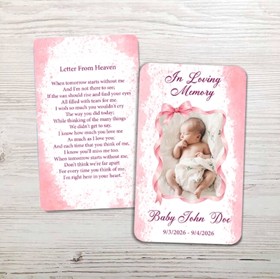 Show details for Pink Ribbon Baby Girl Memorial Card