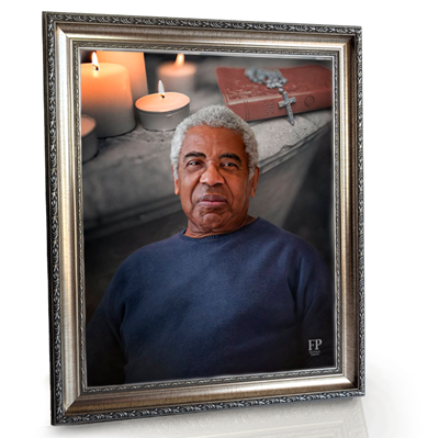 Show details for Framed Memorial Portrait - Devotion Lifescape Background