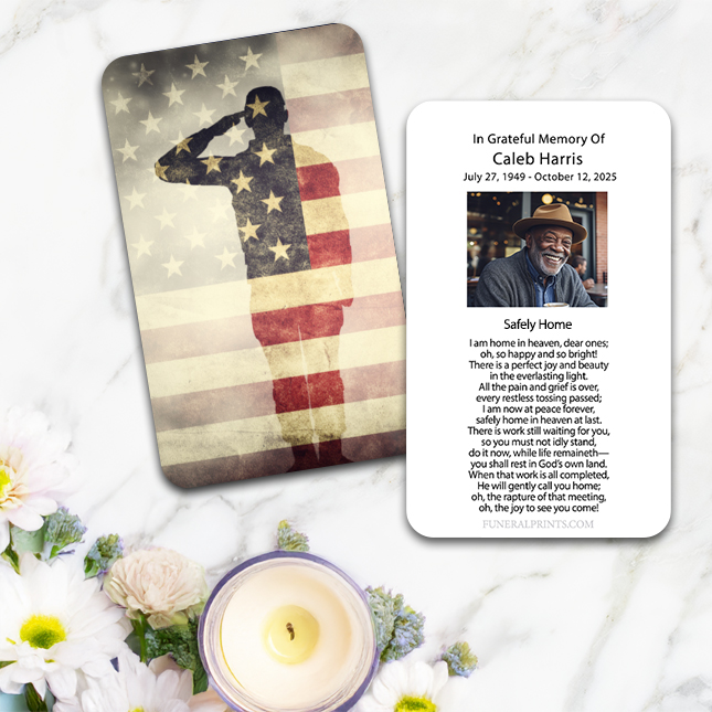 Show details for Soldier Saluting Spanish Prayer Card