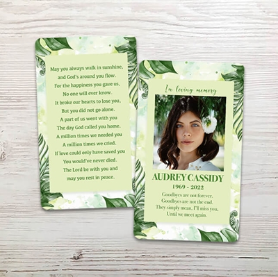 Show details for Green Leaf Watercolor Memorial Card