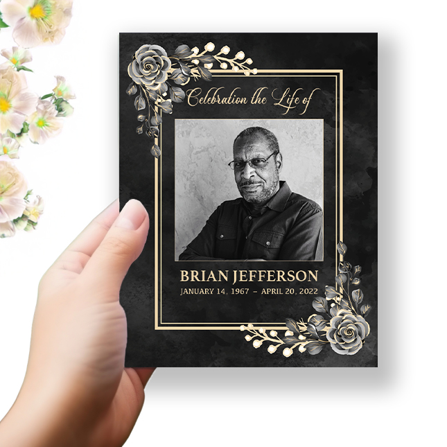 Show details for Black Floral Border Funeral Program 