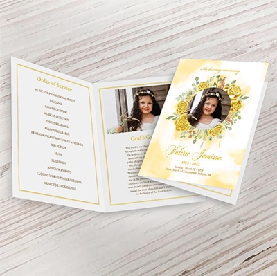 Show details for Yellow Floral Funeral Program 