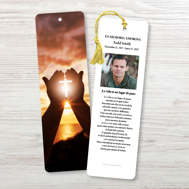 Show details for Cross in Hands Spanish Bookmark