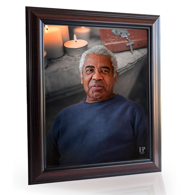 Show details for Framed Memorial Portrait - Devotion Lifescape Background