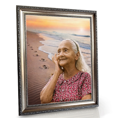 Show details for Framed Memorial Portrait - Footprints of Faith Lifescape Background