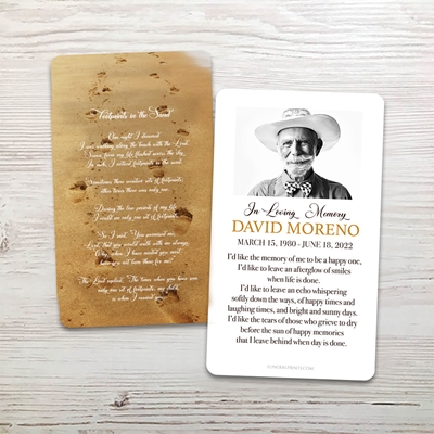 Show details for Footprints In The Sand Quote Memorial Card
