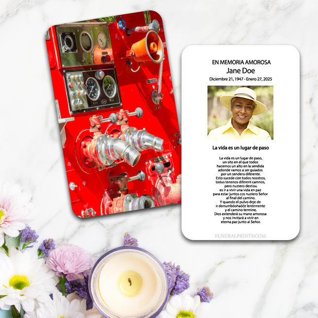 Show details for Red Fire Engine Spanish Prayer Card