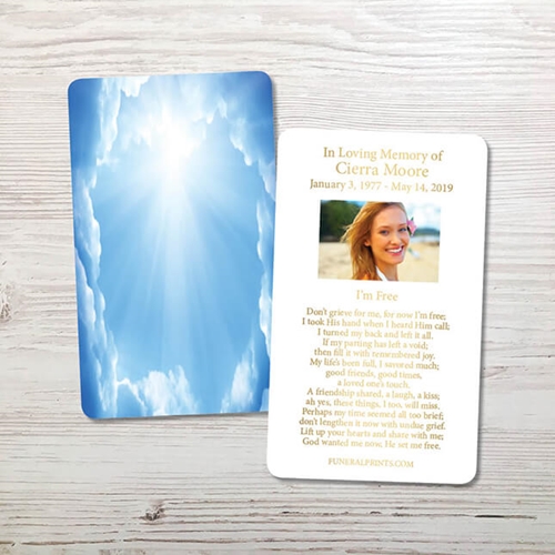 Show details for Angelic Blue Clouds Gold Foil Memorial Card