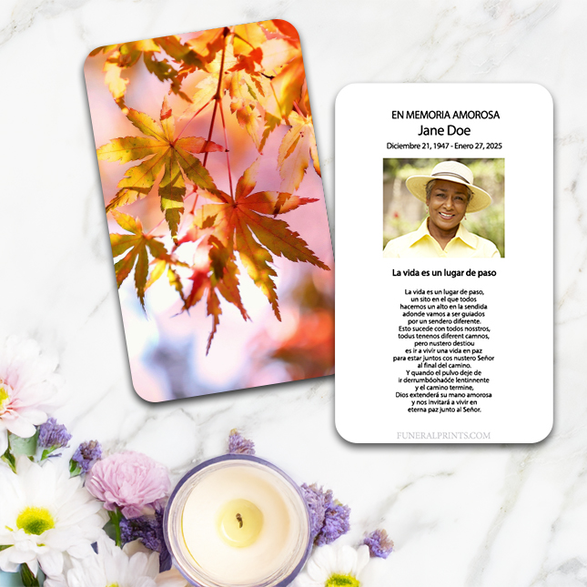 Show details for Leaves of Fall Spanish Prayer Card