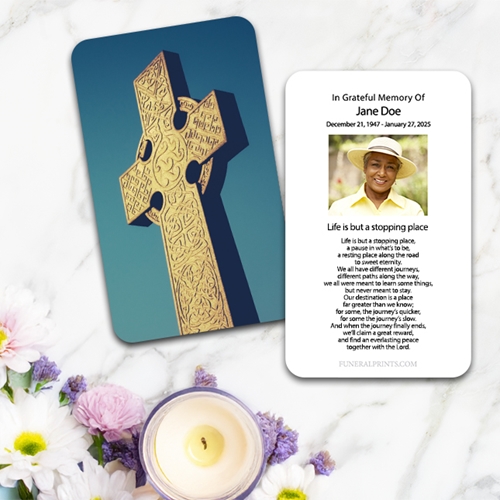 Show details for Celtic Cross Blue Sky 2 Large Memorial Card (3" x 4.75")