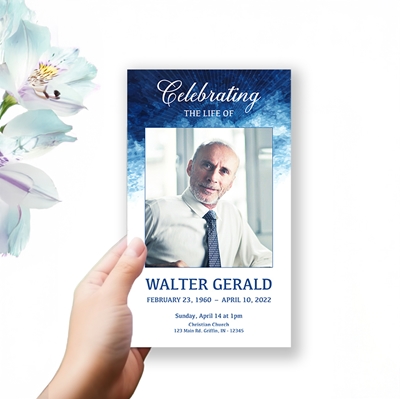 Show details for Blue Watercolor Trifold Program 