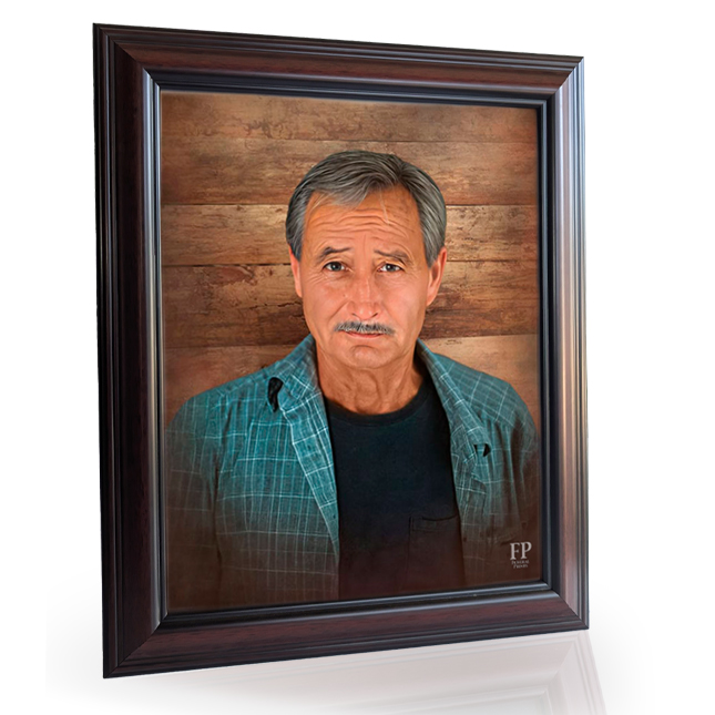Show details for Framed Memorial Portrait - Rustic Wood Lifescapes Background