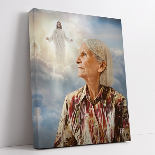 Show details for Wrapped Canvas Memorial Portrait - Welcome Home Lifescapes Background