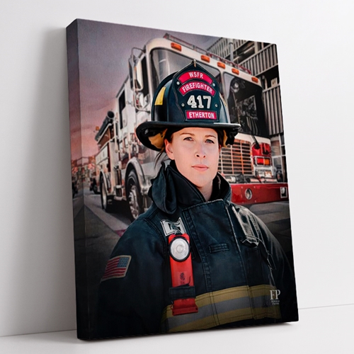 Show details for Wrapped Canvas Memorial Portrait - Guardian of the City Lifescape Background