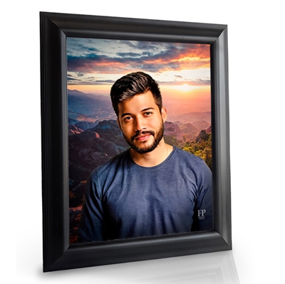 Show details for Framed Memorial Portrait - Ember Peaks Lifescape Background