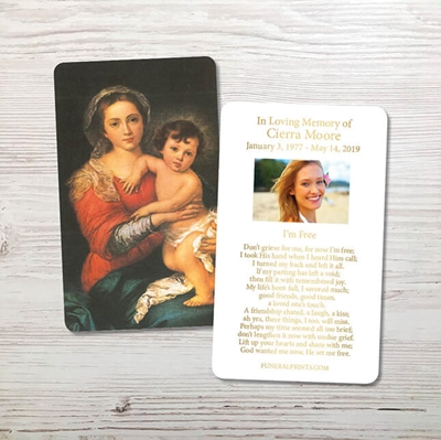 Picture of Mary & Baby Jesus 3 Gold Foil Memorial Card