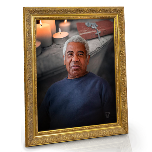 Show details for Framed Memorial Portrait - Devotion Lifescape Background