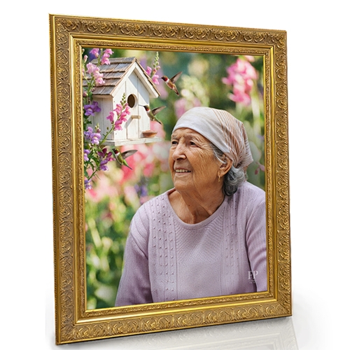 Show details for Framed Memorial Portrait - Hummingbirds Dance Background