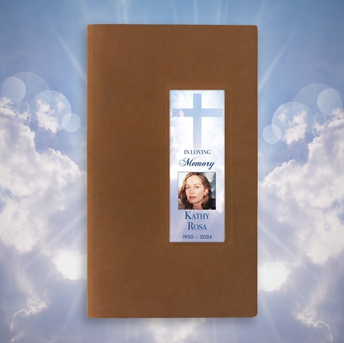 Show details for Cross in Clouds Guest Book - Brown