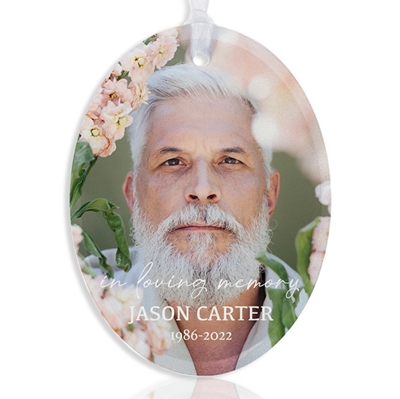 Show details for Single Photo Oval Custom Glass Ornament