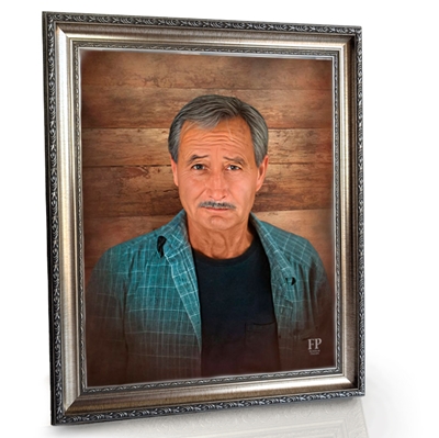 Show details for Framed Memorial Portrait - Rustic Wood Lifescapes Background