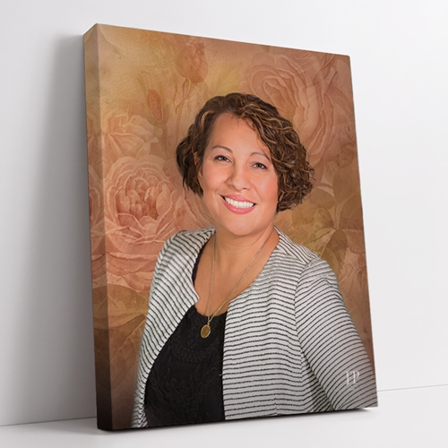 Show details for Wrapped Canvas Memorial Portrait - Painted Roses Lifescapes Background