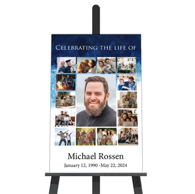 Show details for Blue Watercolor Collage Funeral Poster