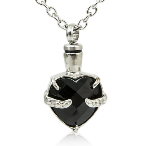 Picture of Obsidian Heart Cremation Necklace for Ashes