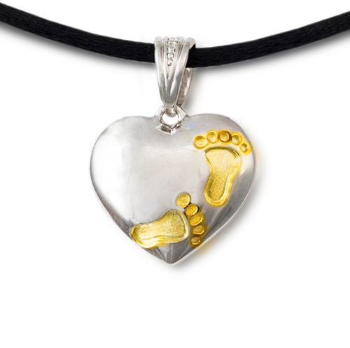 Picture of Footprints on My Heart Cremation Pendant - Sterling Silver