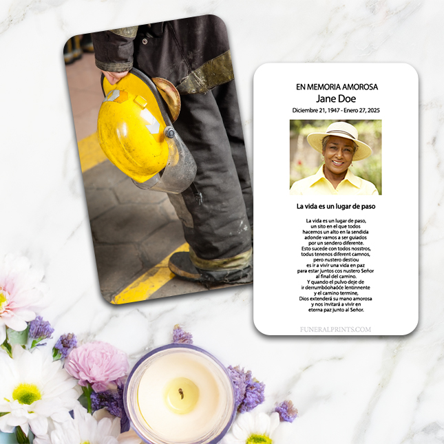 Show details for Fire Helmet Spanish Prayer Card